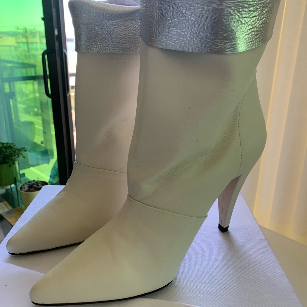 Iro Ecru & Silver Avina Foldover Heel Boots 37 New